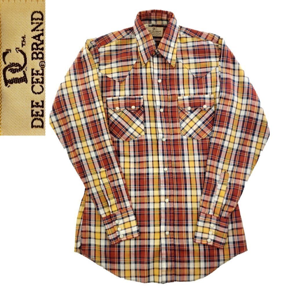 Dee Cee Pearl Snap Western Vintage USA Shirt Plaid Sawtooth Pockets 14 1/2, 34